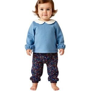 Edgehill Collection Peter Pan Long Sleeve Top Floral Classic Boho Pants Set 18M